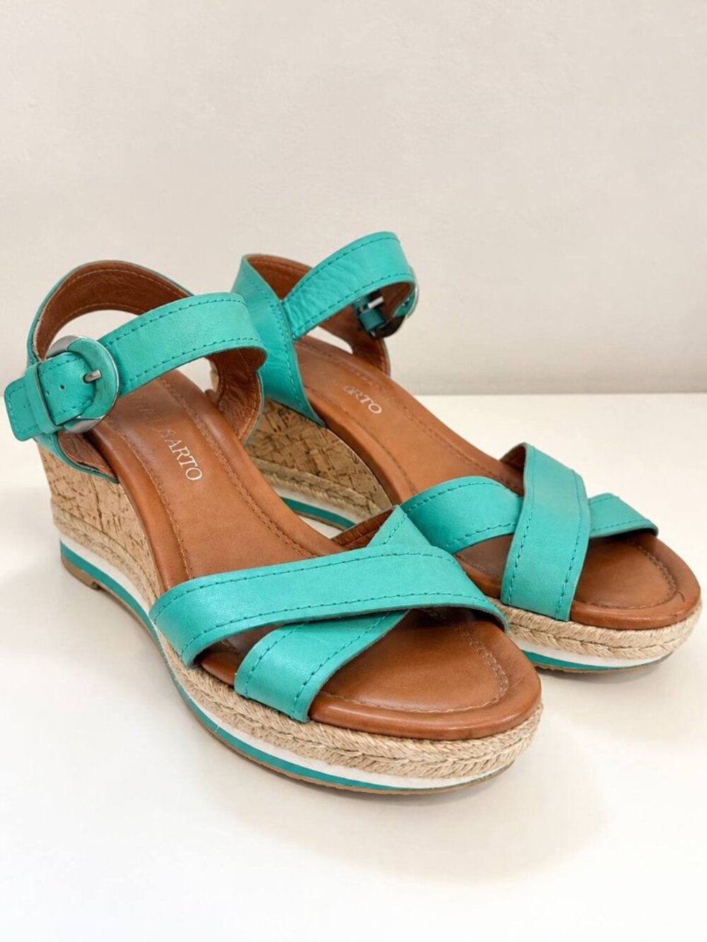 Franco Sarto - Turquoise Teal Crisscross Espadrille Wedge Sandals - Women's 8.5M